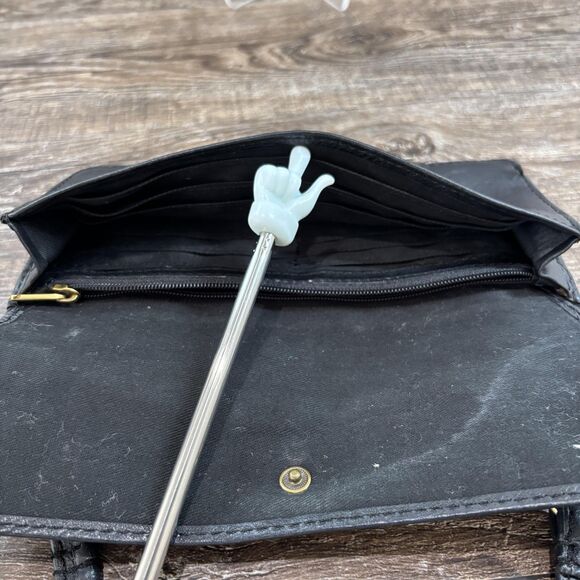 Fossil Crossbody Bag Women's Black Leather Wallet Clutch Detachable Strap Brass - Picture 5 of 7